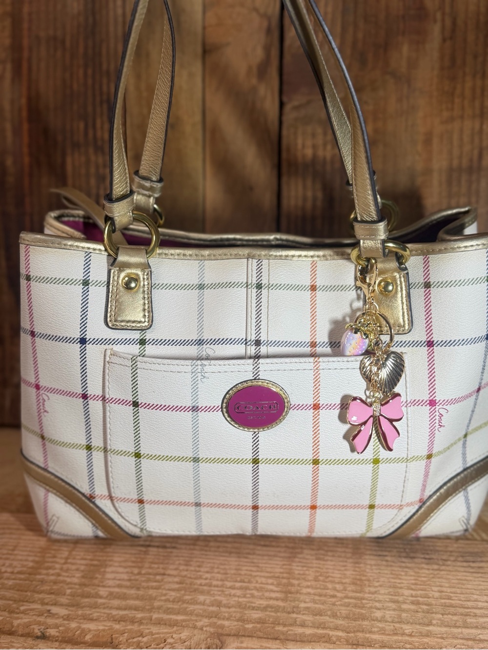 Coach Hampton Multi Tattersall Plaid Canvas Tote 💖✨👜